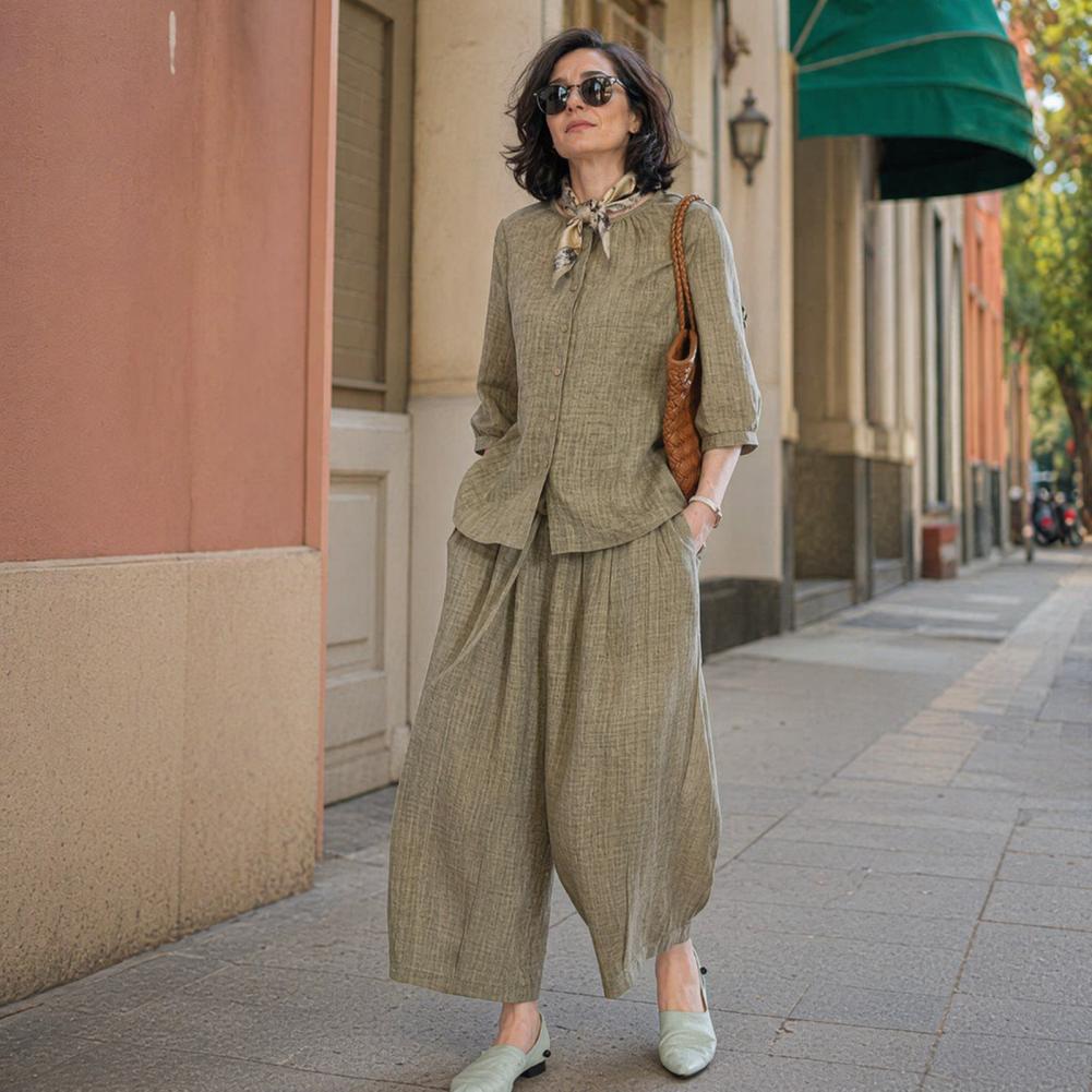 Linen Pant Wide - Женский повседневный костюм больших размеров 2026: