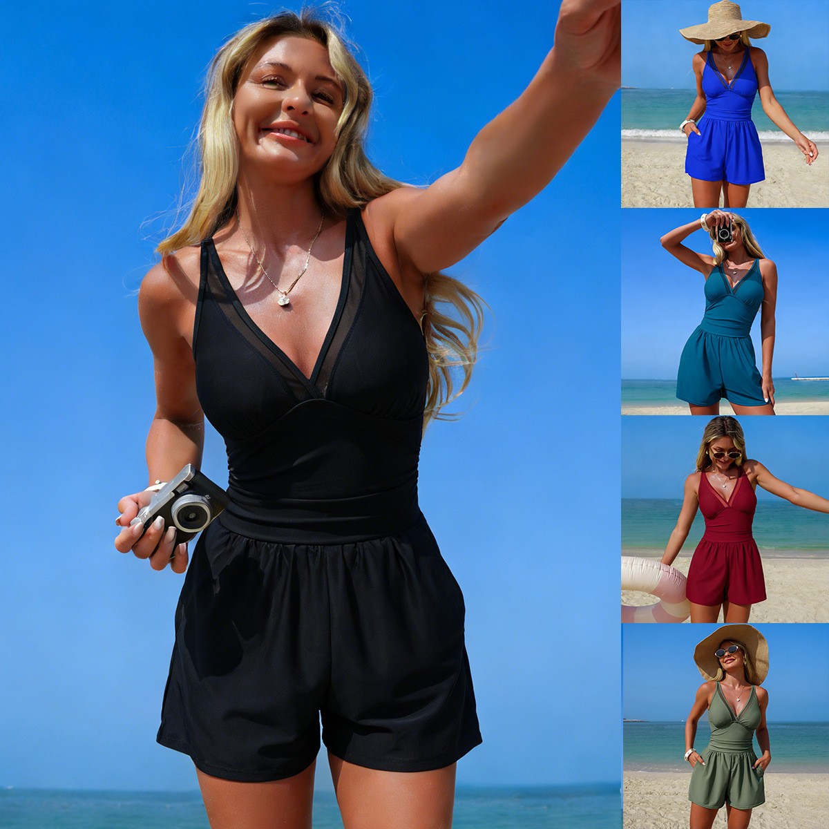 Swimsuit Bikini Ruched - Черный однотонный купальник без рукавов с